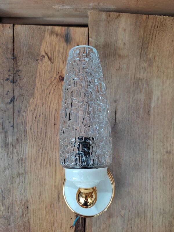 Wall lamp base brass tulip in vintage antique molded glass