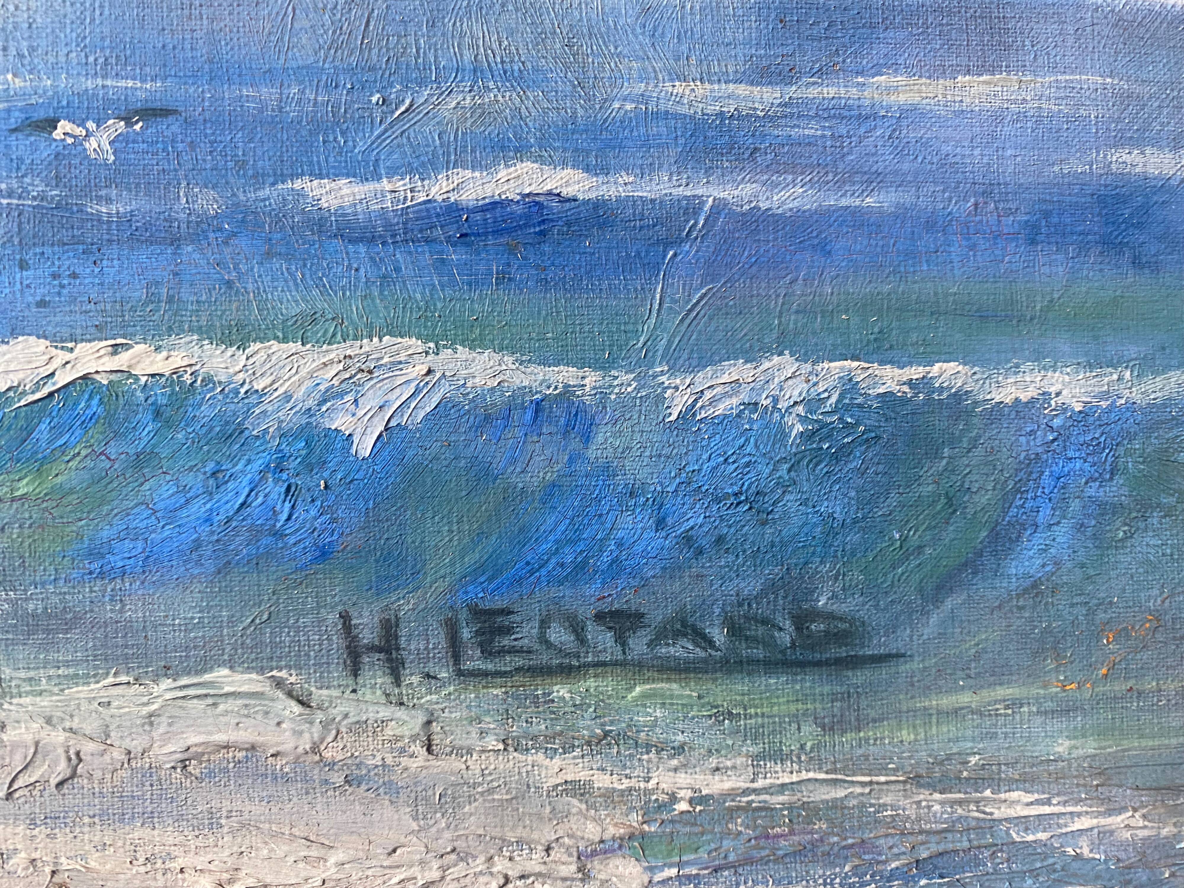 Painting HST Marine "Mediterranean seaside" signed H. Léotard panoramic