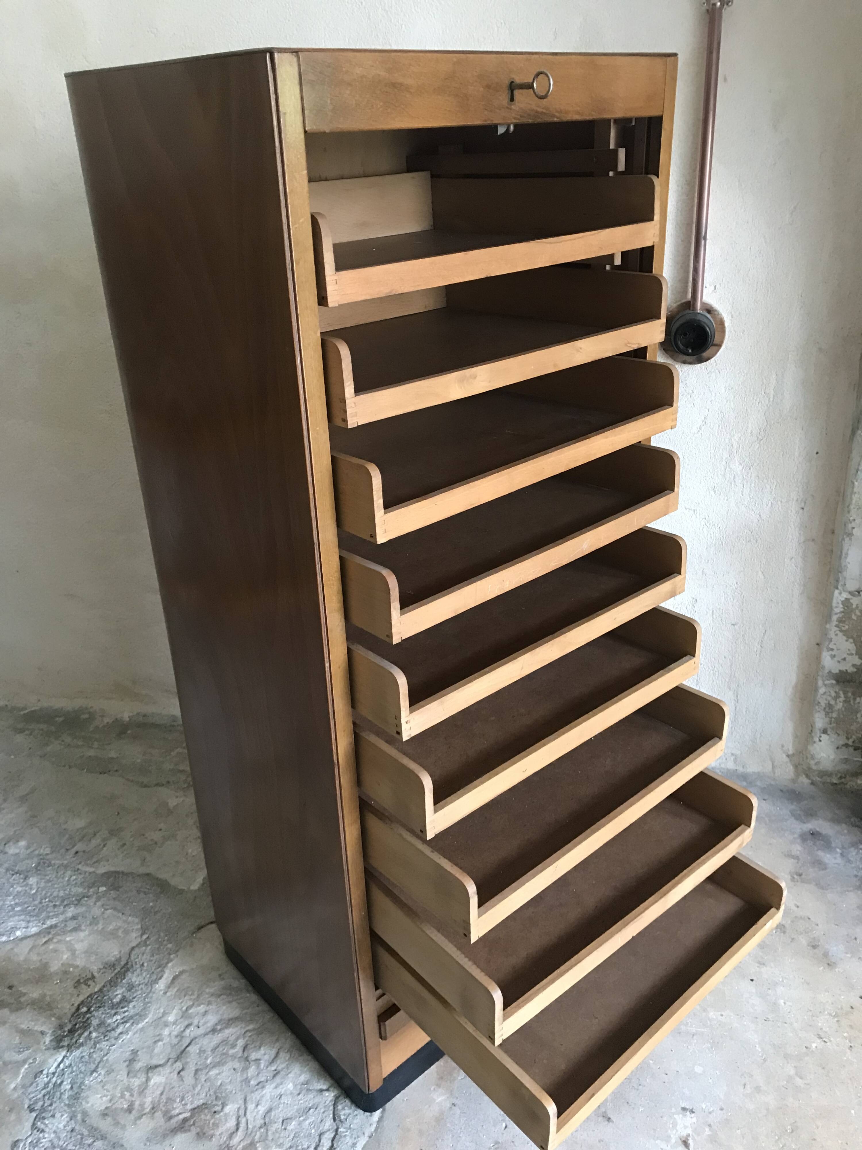 Vintage sliding curtain file cabinet 1950-1970