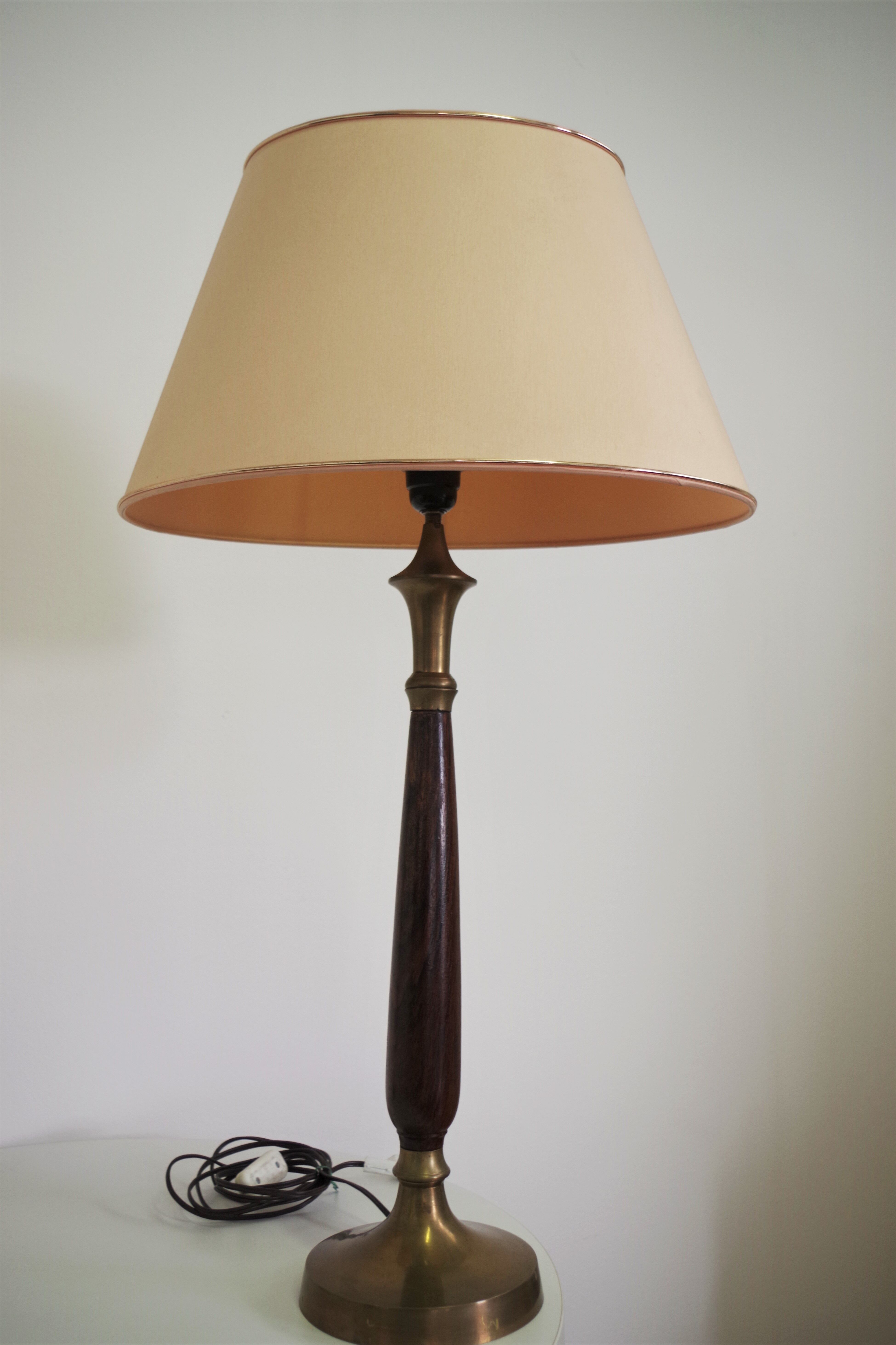 Mahogany Hat Lamps, Brass and Cotton of Abat Day, 1950s, Set of 2