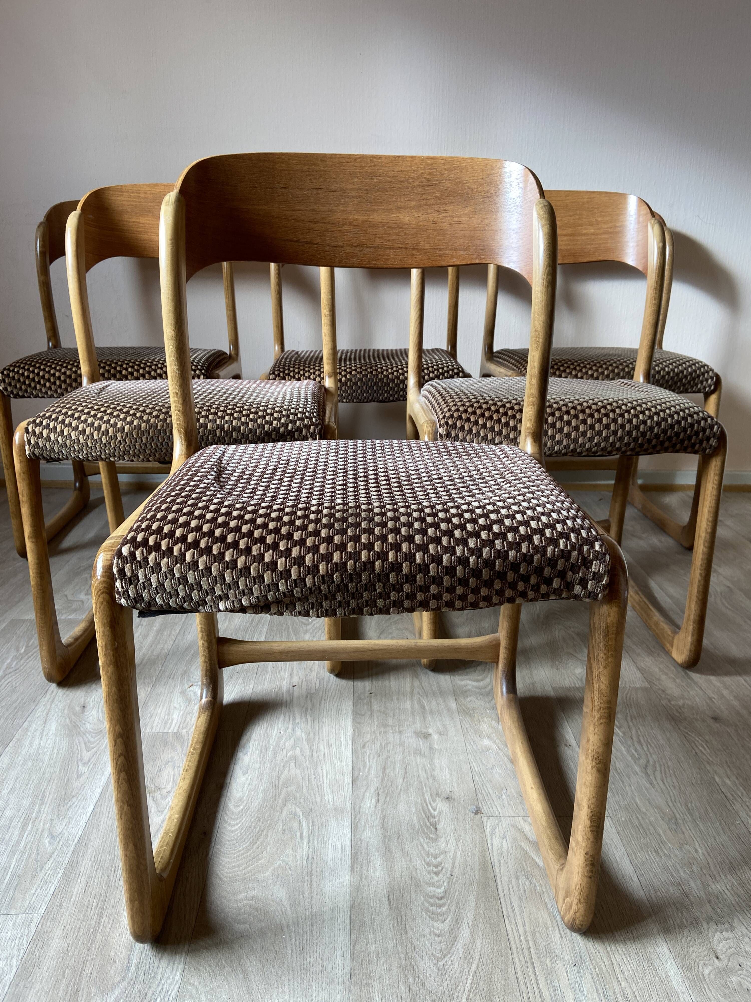 Set of 6 baumann chairs model sled sled circa 1960