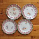 4 polychrome ironstone dessert plates, "Chinese" model, U&C Sarreguemines