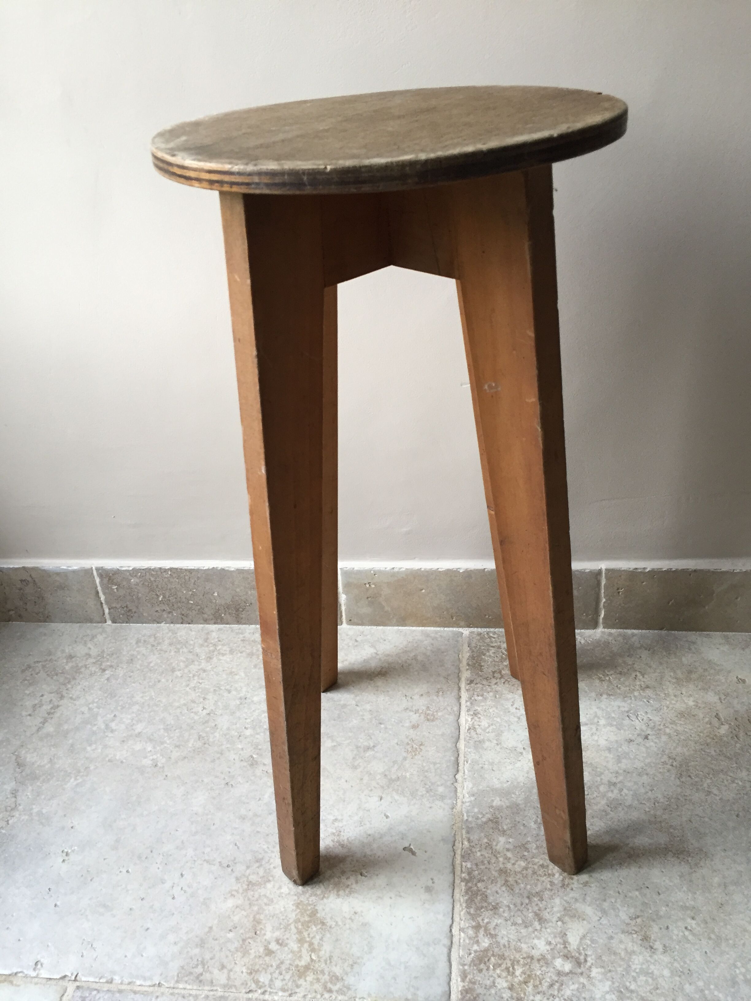 High stool in vintage raw wood