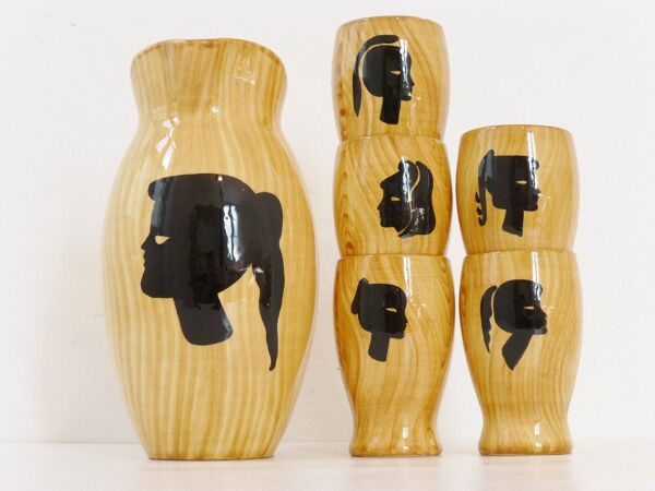 Grandjean-Jourdan Vallauris - Service à orangeade faux-bois vintage 1950