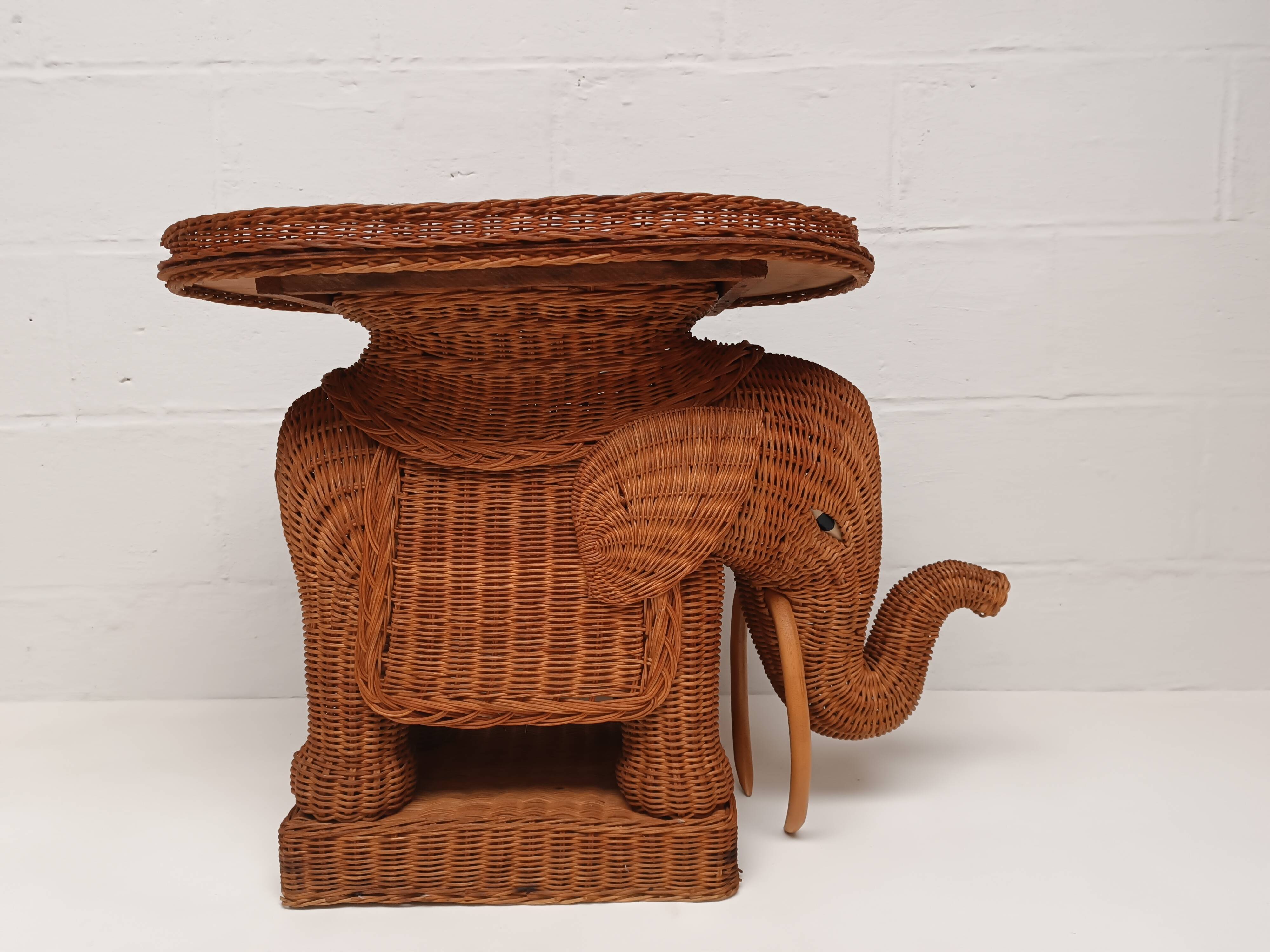 Vintage wicker and rattan elephant table 1970