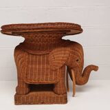 Vintage wicker and rattan elephant table 1970