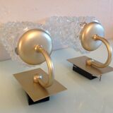 Pair of tulip glass and gold/vintage metal wall lamps 60/70