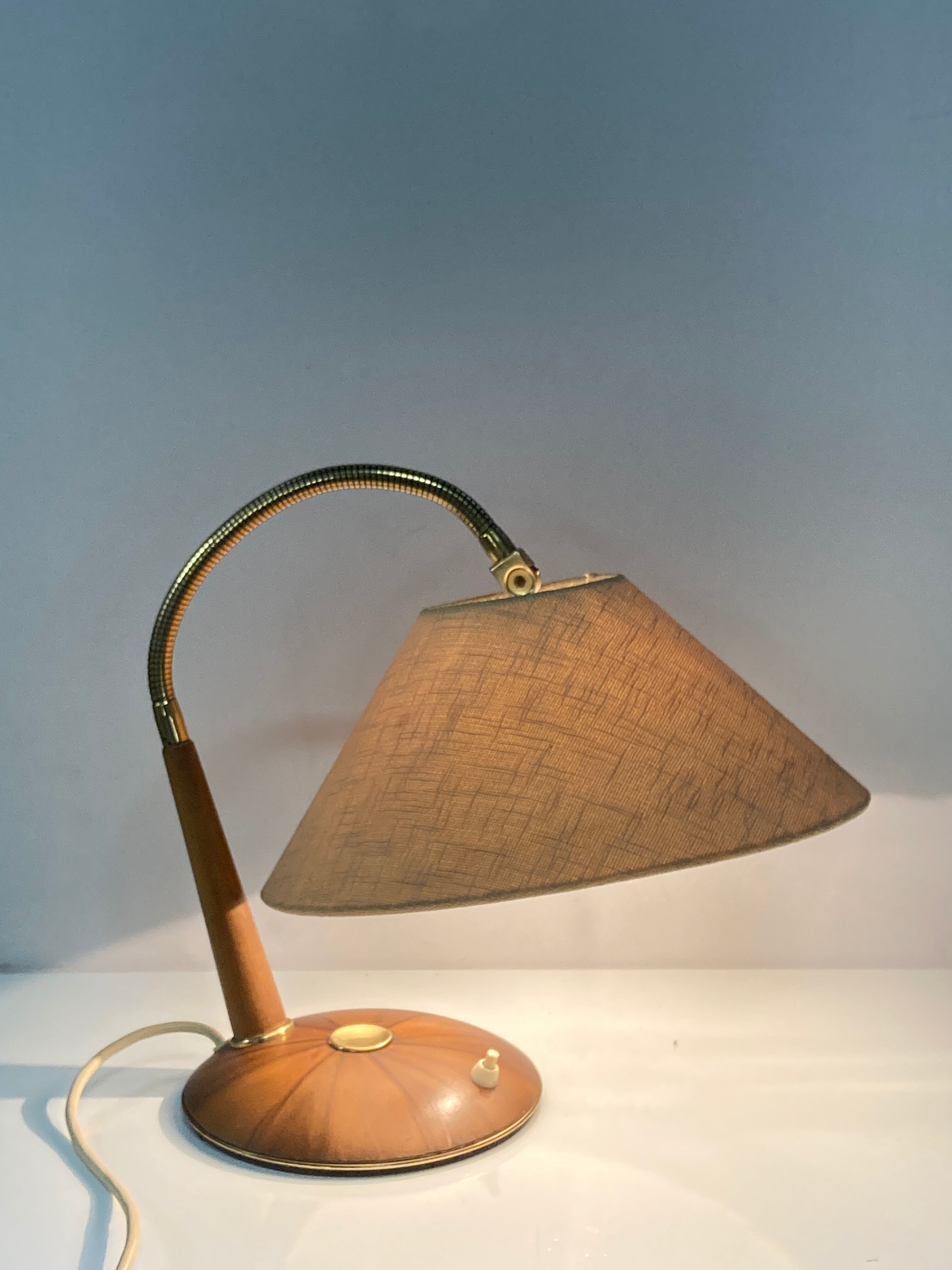Brass and teak desk or table lamp by Temde, Switzerland 1960s