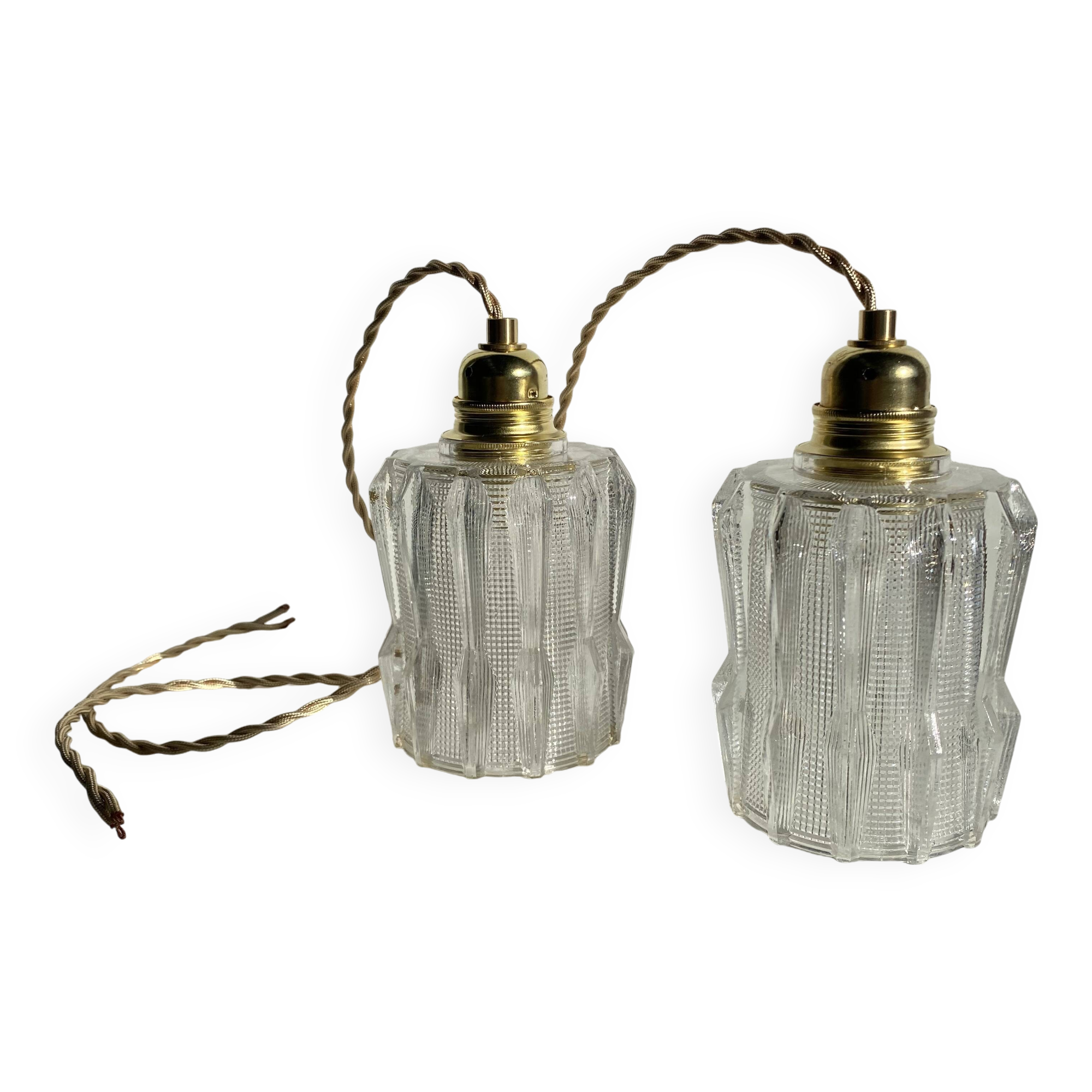 Pair of Art Deco pendant lights in molded pressed glass
