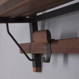 Vintage 1960s wall coat rack in metal and wood, italian design