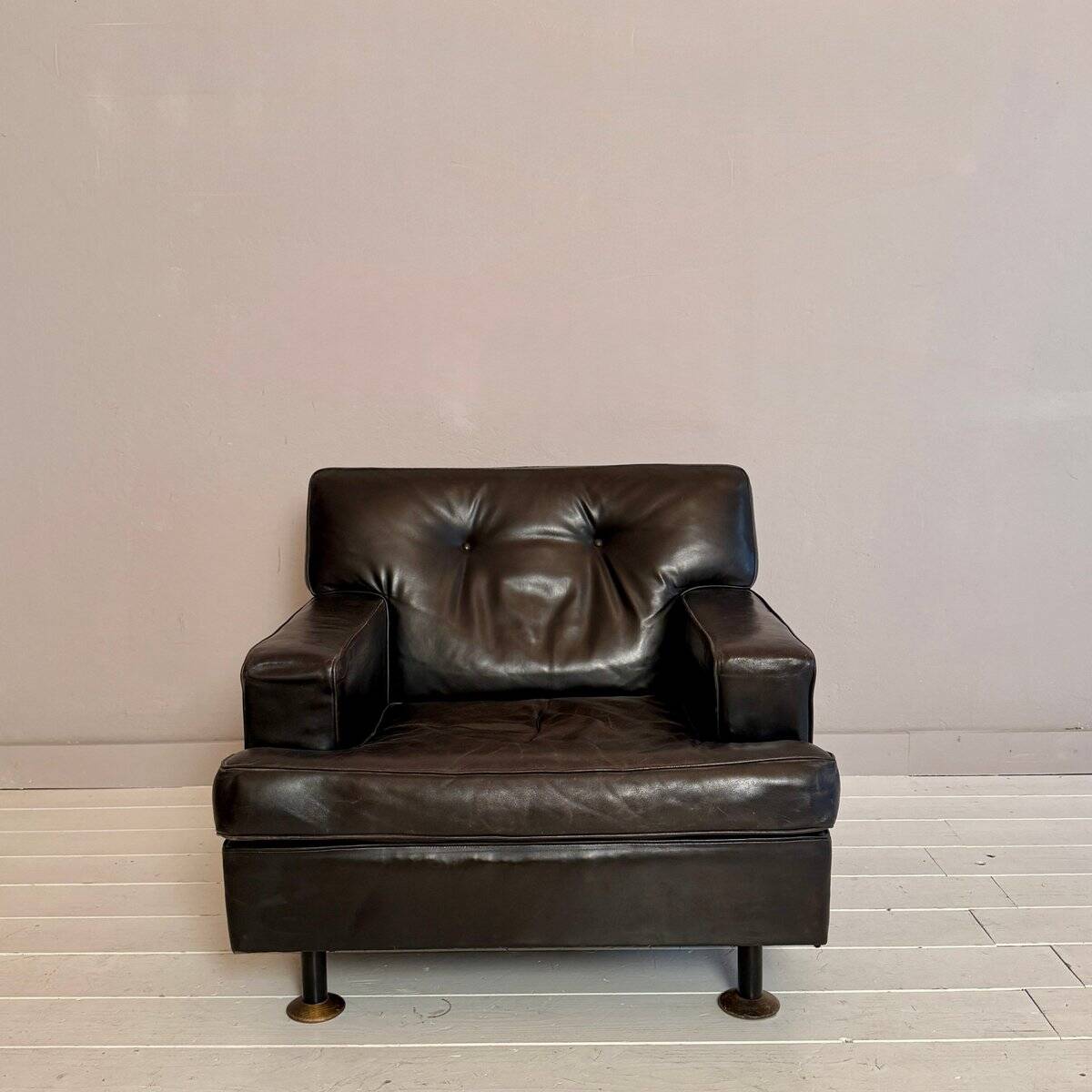 Square Armchair in Dark Brown Leather by Marco Zanuso for Arflex, 1960s