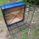 Square stool in black lacquered steel wire and blue leatherette circa 1970