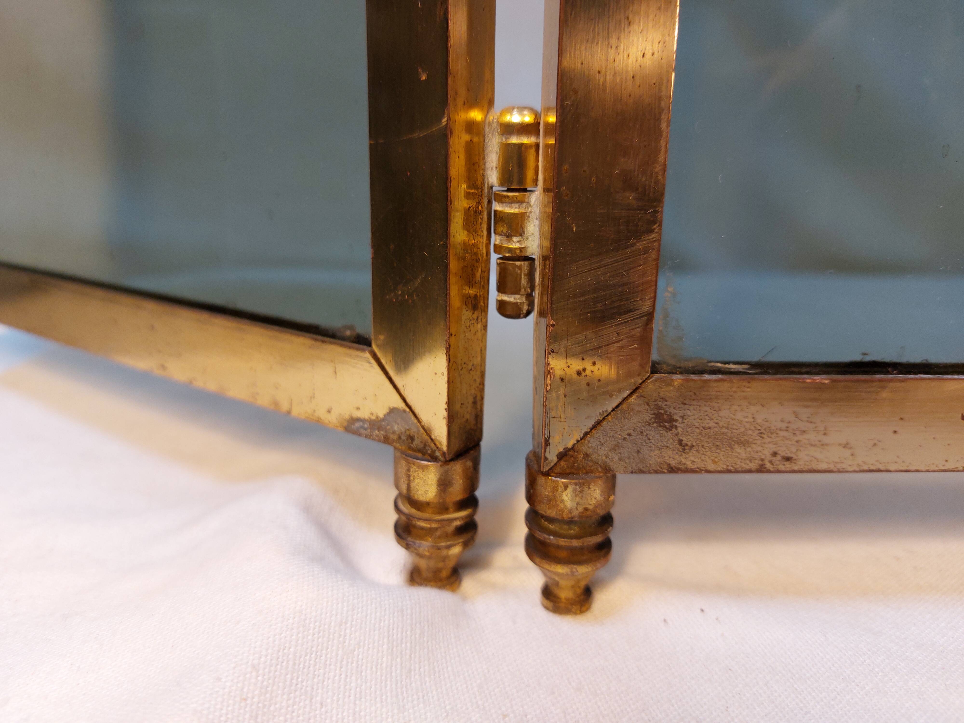 Vintage fireplace screen in smoked glass and gold-tone metal