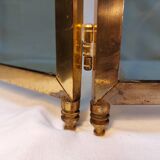 Vintage fireplace screen in smoked glass and gold-tone metal