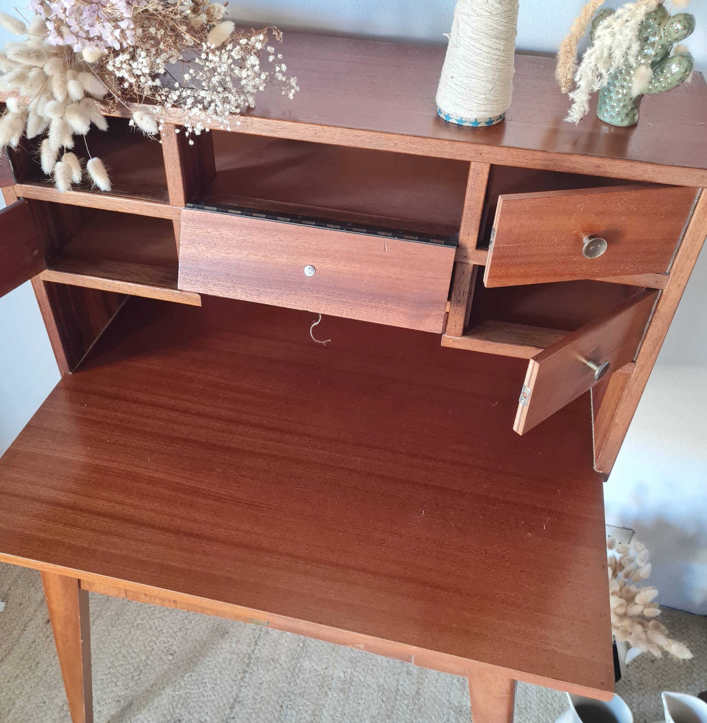 Scandinavian desk with tapered legs, vintage.