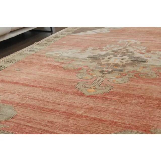 1970s Vintage Turkish Oushak Handmade Wool Cotton Red Area Rug 235x392