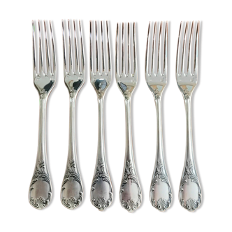 Set of 6 forks in silver metal Christofle - marly model