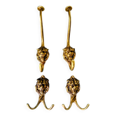 4 patères lion en laiton massif Art Nouveau
