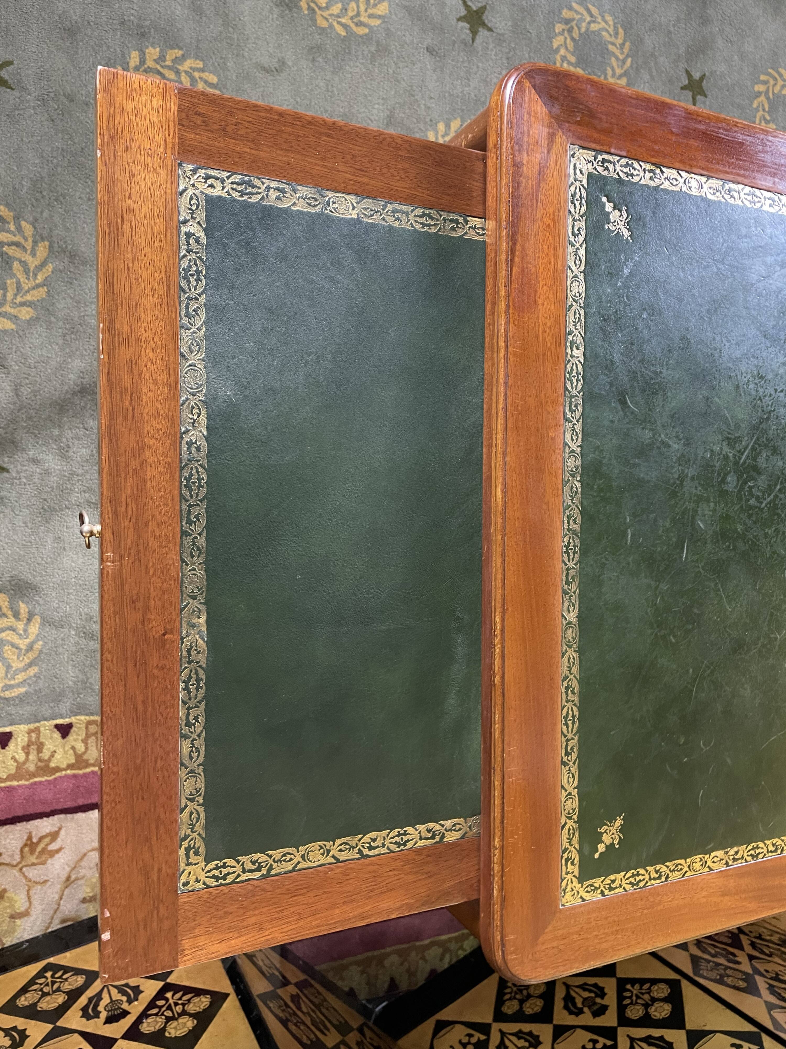 Louis XVI style flat desk in mahogany and green leather