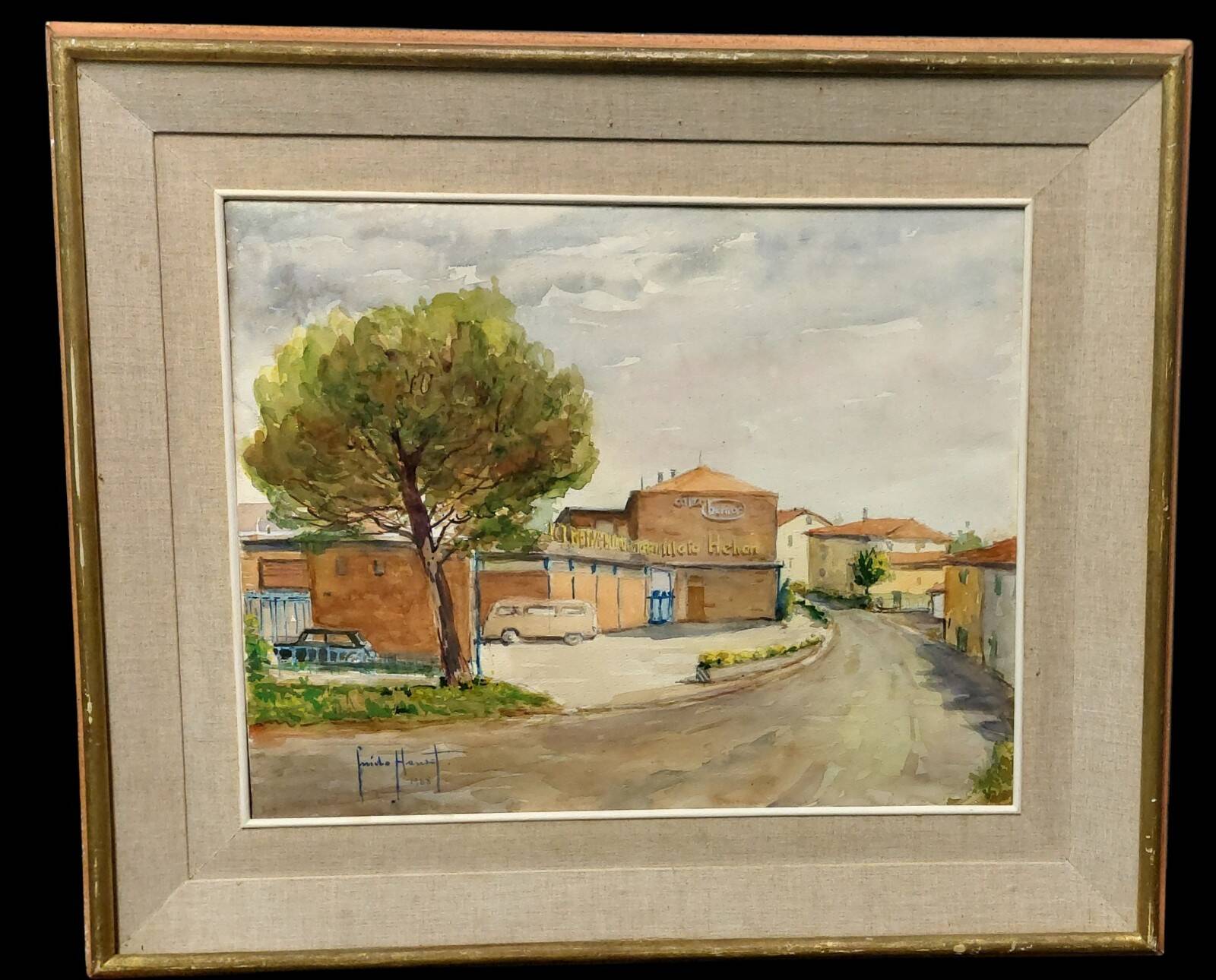 Guido hanset (1910-1992) watercolor on paper view of genoa ? 1968 signed