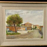 Guido hanset (1910-1992) watercolor on paper view of genoa ? 1968 signed
