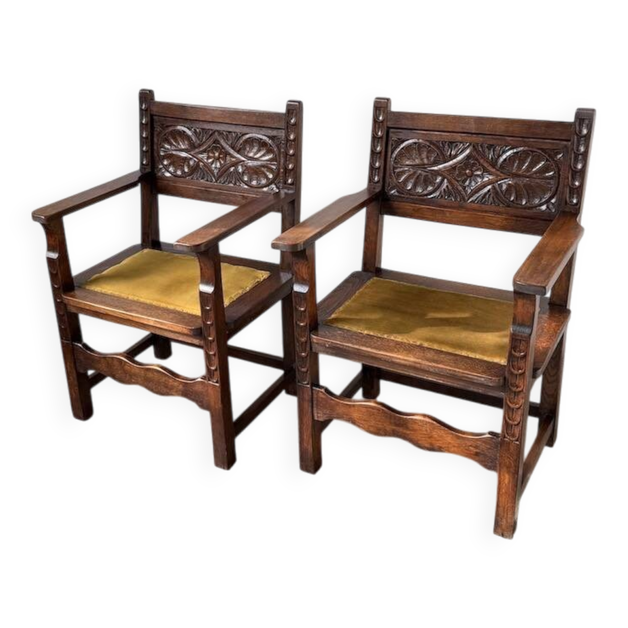 Paire de fauteuils style espagnol bois sculpté 1900