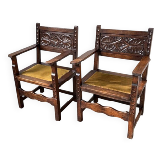 Paire de fauteuils style espagnol bois sculpté 1900