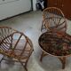 Pair of rattan armchairs and table