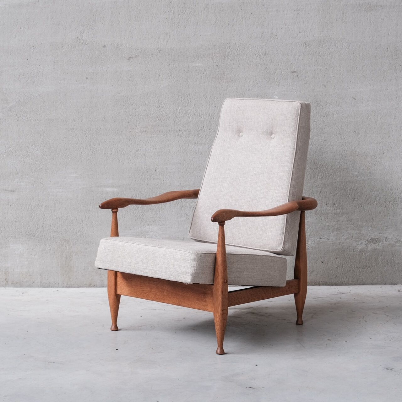 Guillerme et Chambron Oak Mid-Century French Upholstered Armchair