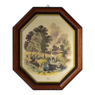 Octo wood frame with summer scene engraving signed B.Foster.