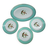 Lot 1 large oval dish and 3 bird plates Green background