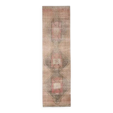 Tapis coureur en laine et coton fait main Oushak turc des années 1970, 98x346.