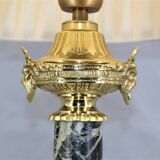 Lamp in gilded bronze & veined water green marble & pleated lampshade