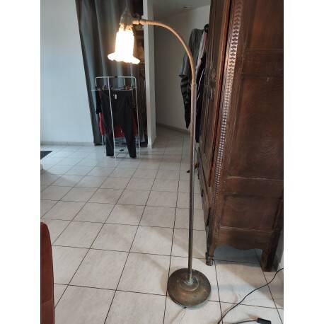Brass floor lamp with glass shade