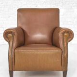 Pair of 1950s club armchairs in imitation leather and wood