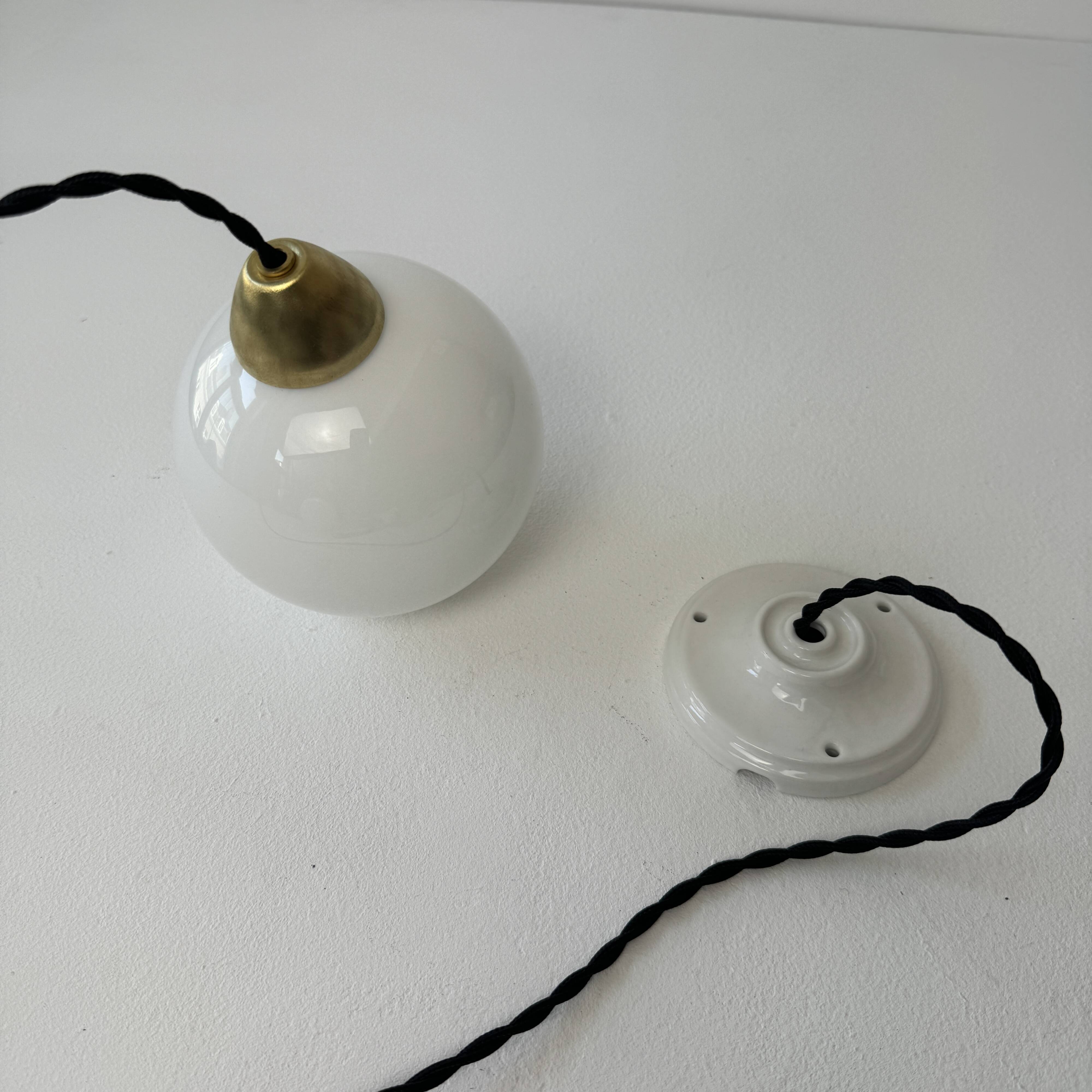 Pair of old vintage round opaline pendants
