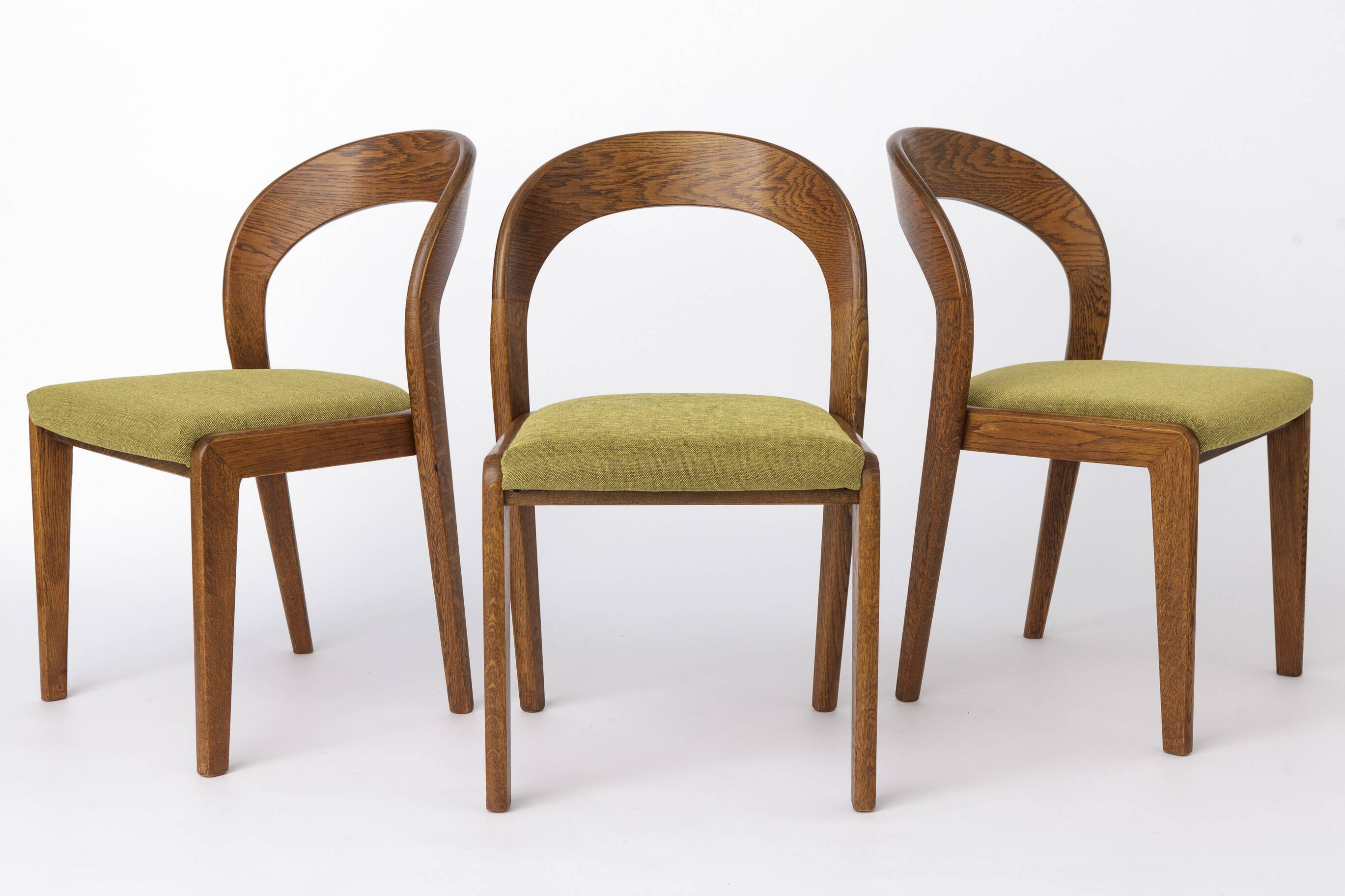 Set of 6 Mid Century Dining Chairs, Baumann Gondola Chairs 1970s, Oak Wood