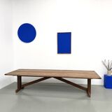 Large refectory table in solid pine and beech, with an X-shaped base.