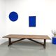 Large refectory table in solid pine and beech, with an X-shaped base.