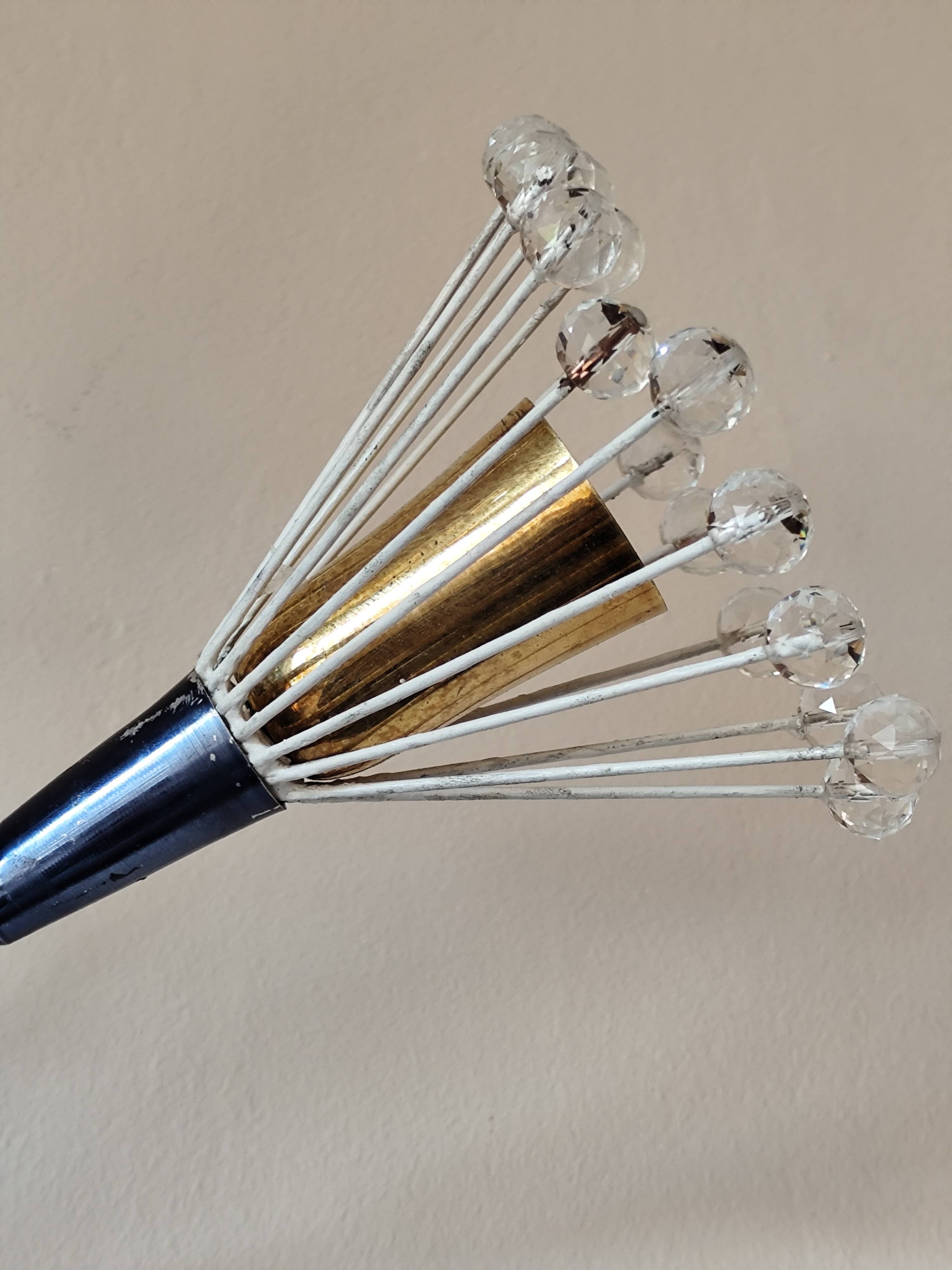 Wall lamp with 3 lights, brass and crystal balls, 1950s.