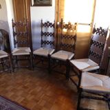 Set of 6 Spanish Baroque Renaissance chairs, straw seat