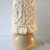 Sandstone lamp with a macrame Lampshade, Jean Migeon