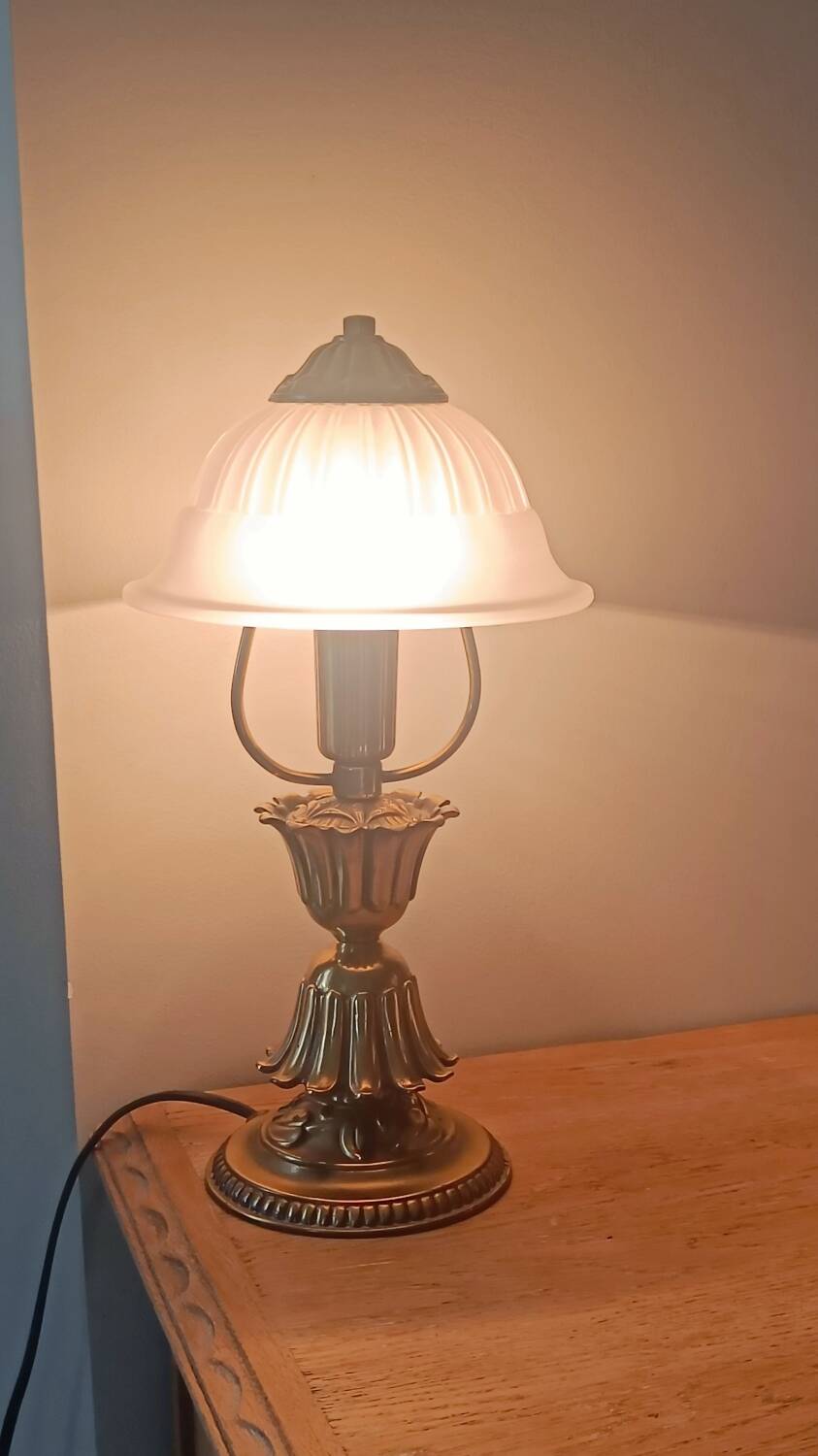 Vintage lamp in metal with brass finish and frosted opaline glass – 2 available
