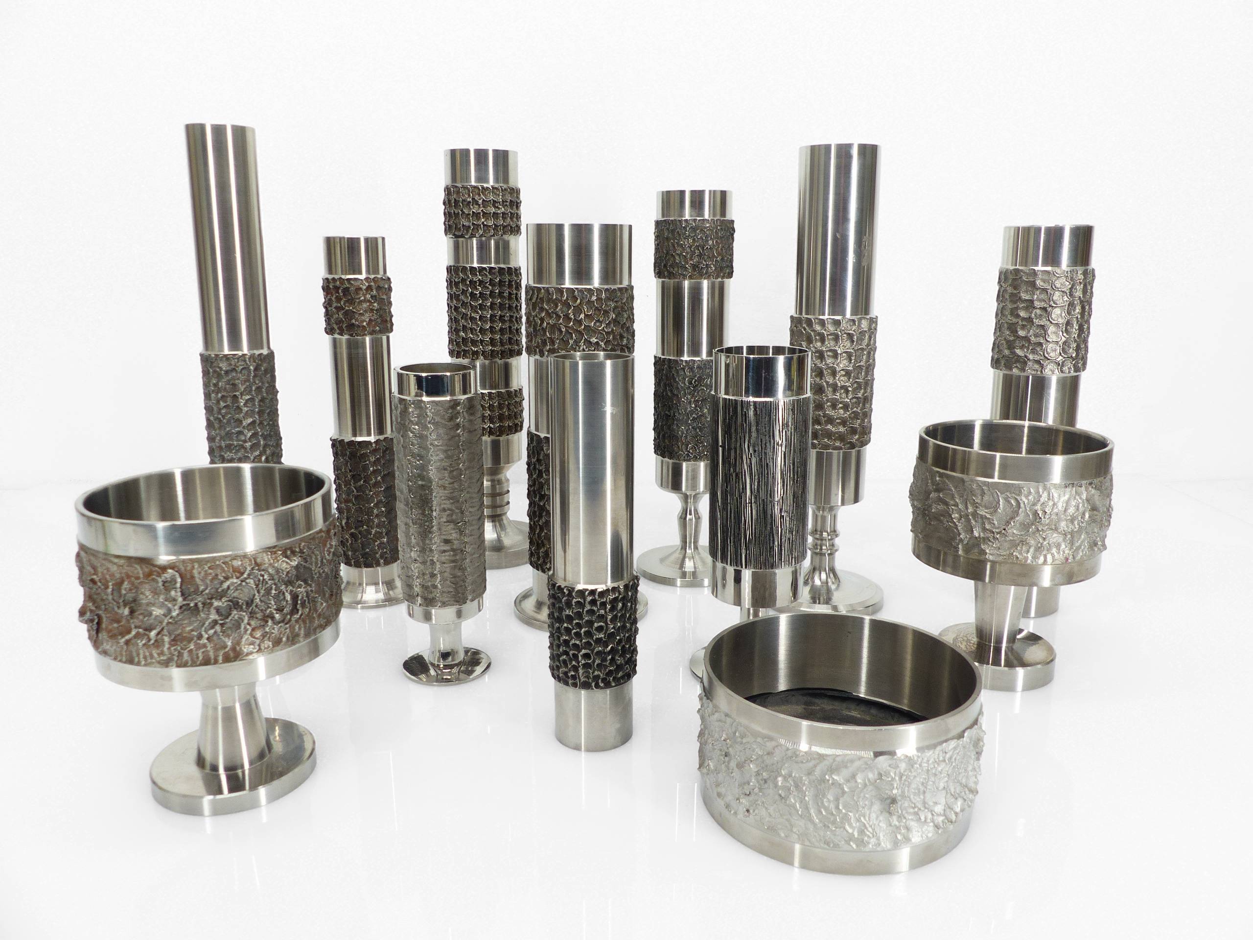 Set of 13 brutalist Space Age vases in steel – BMF, Germany, circa 1970