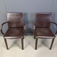 Pair of brown leather armchairs by Arper italy, 1980s