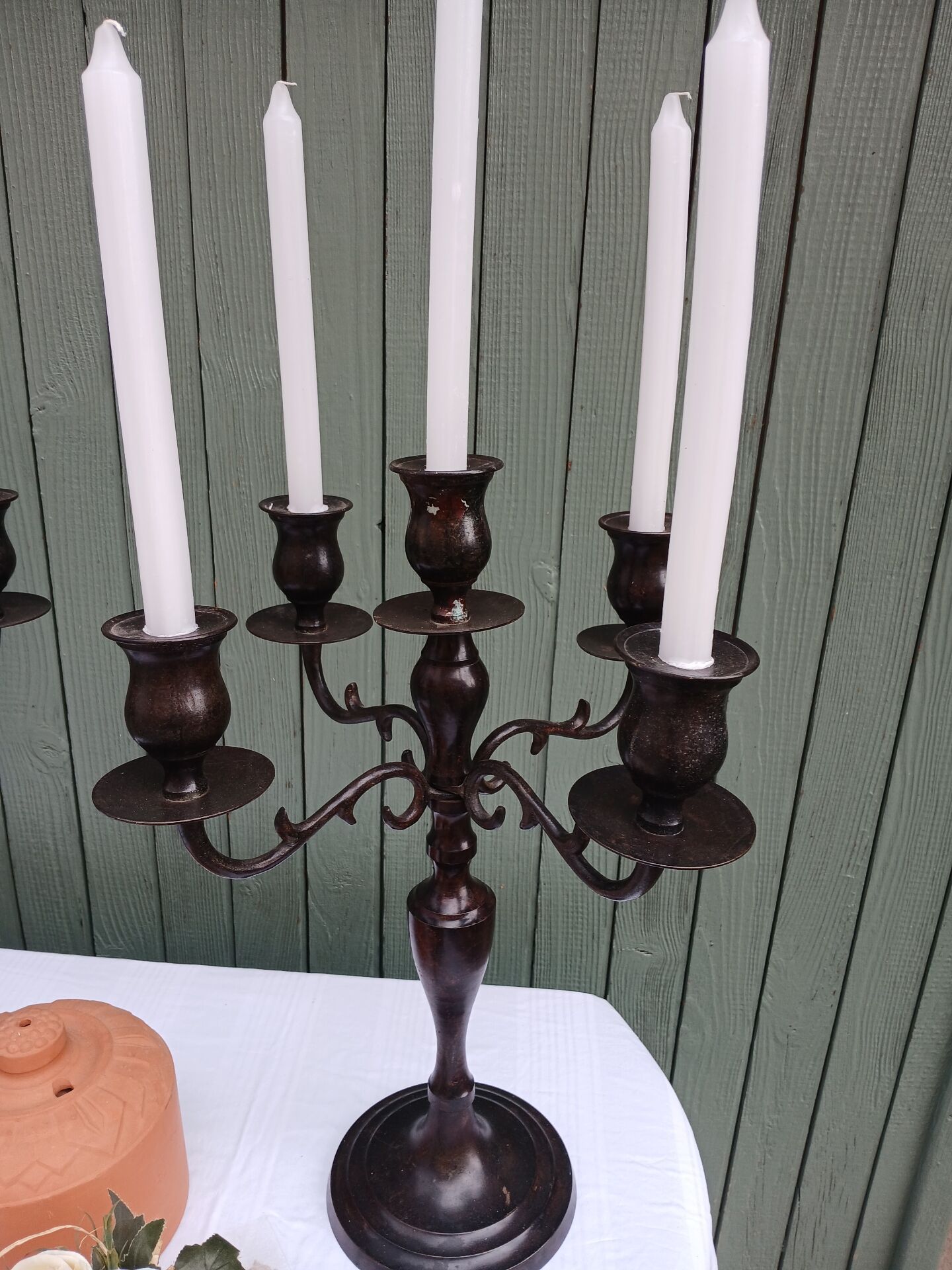 Pair of 5-light metal candlesticks