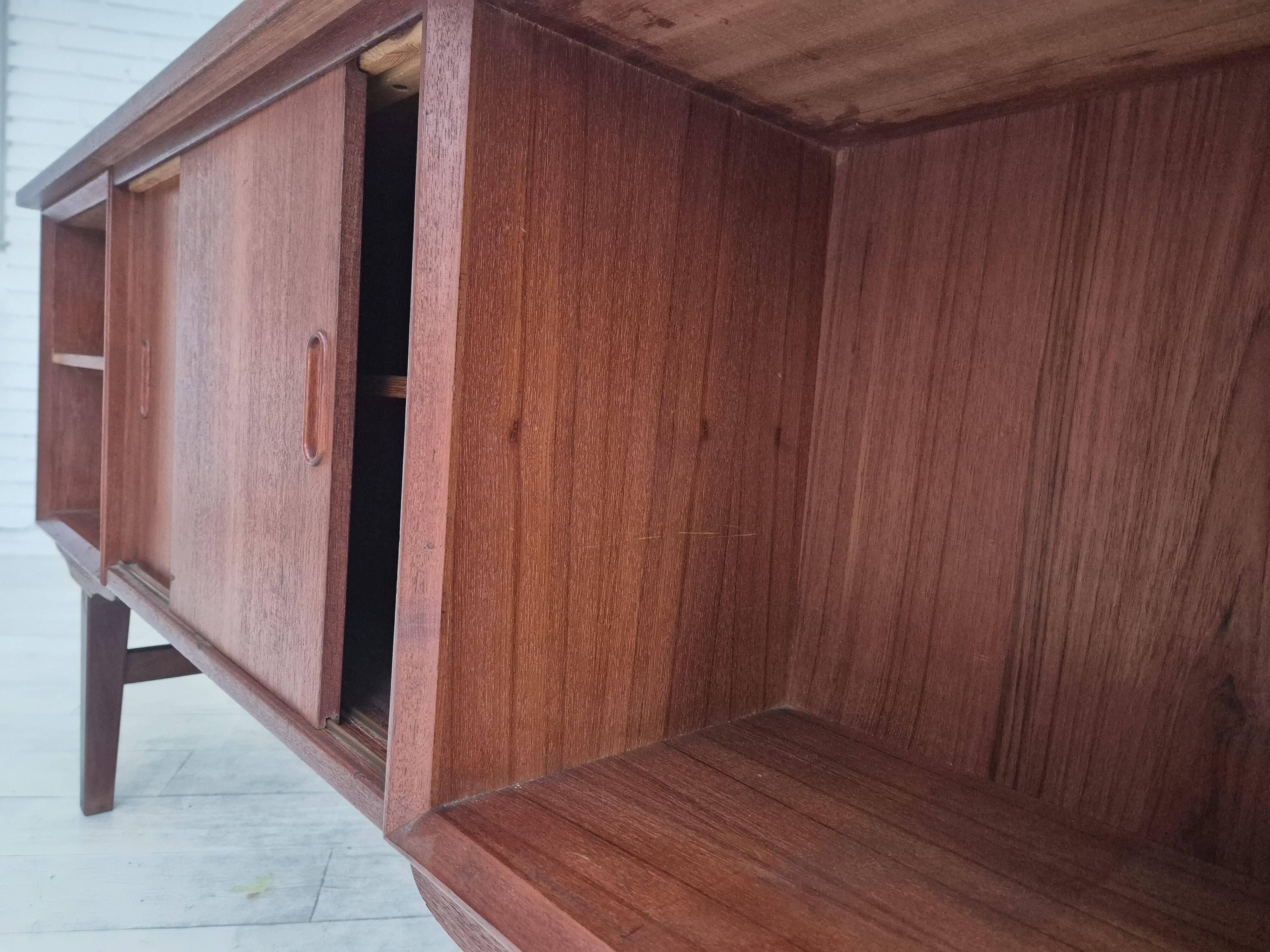 1960s, Danish double-sided, free standing desk, original condition, teak wood, drawers, sliding door