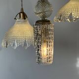 Triple pendant light with Holophanes and vintage tulips