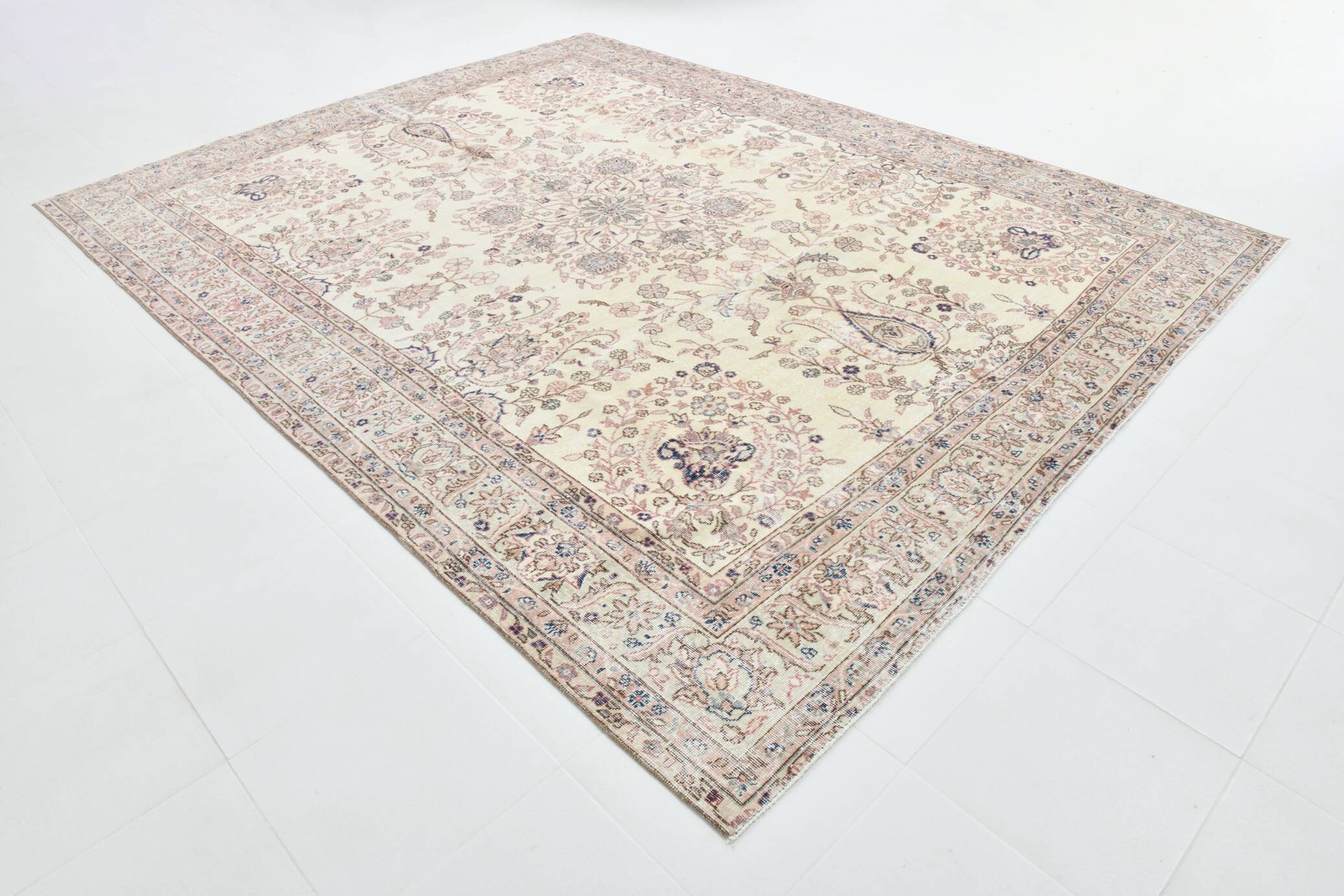 9x12 Faded Beige Large Area Vintage Persian Rug, 277x354 Cm