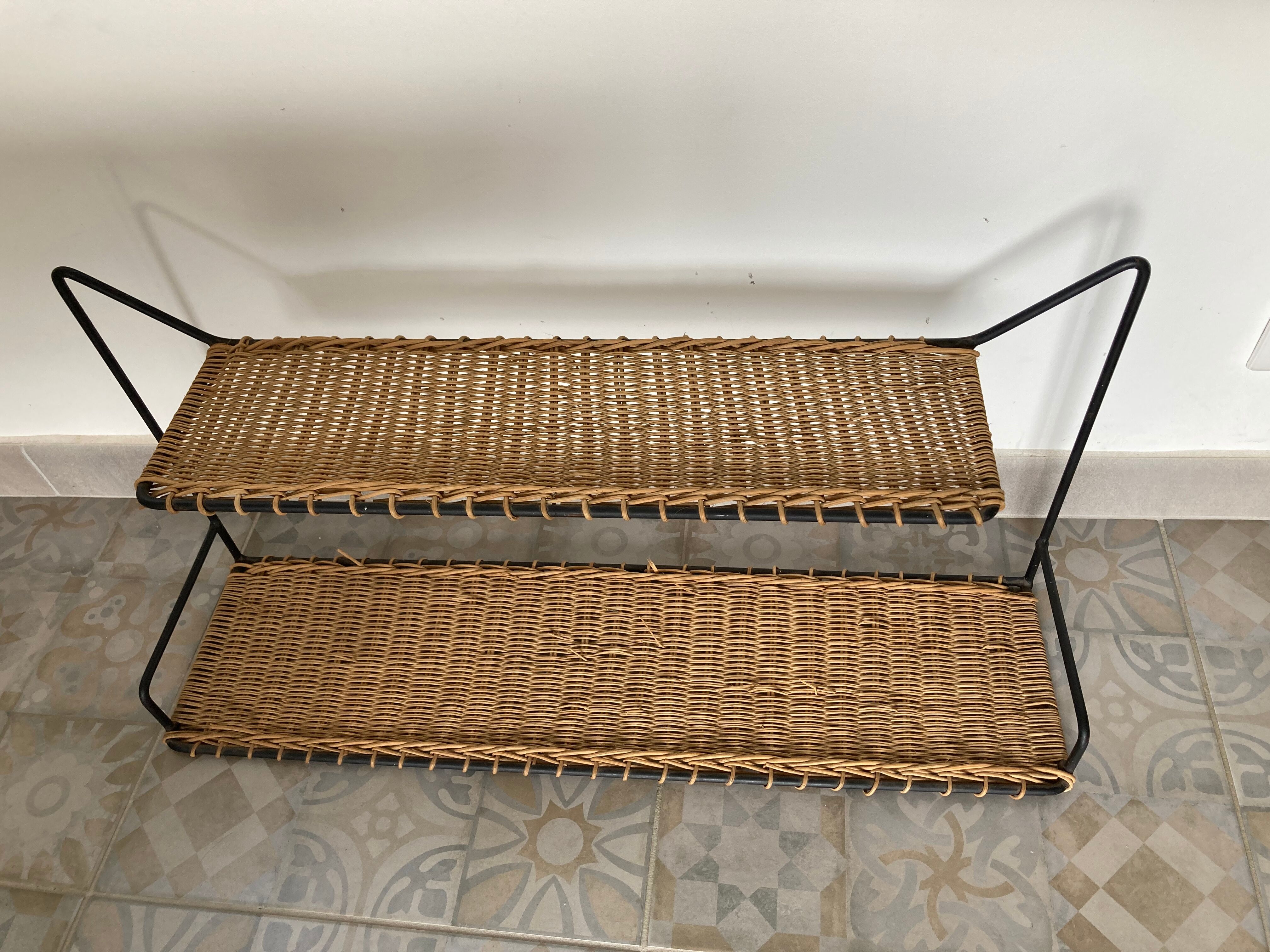 Black lacquered wicker shelf